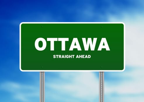 High resolution graphic of a Ottawa highway sign on Cloud Background.