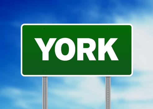 Green York, England highway sign on Cloud Background.