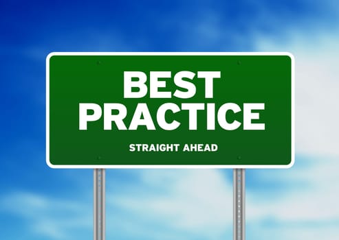 Green best practice highway sign on Cloud Background.