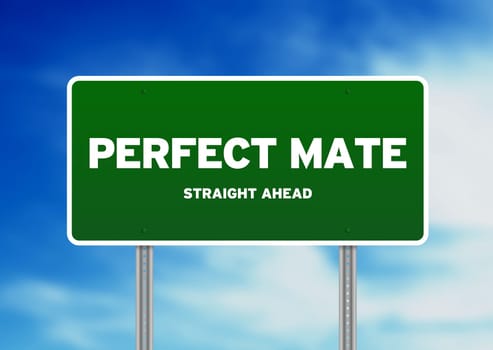 Green Perfect Mate Highwat sign on Cloud Background.