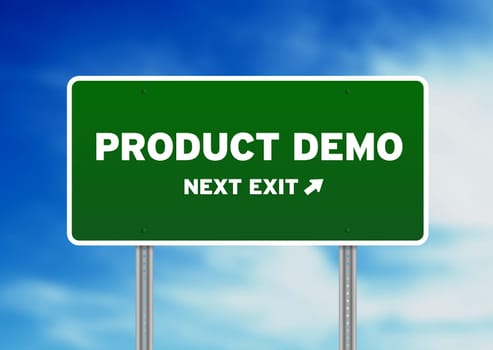 High resolution graphic of a product demo highway sign on Cloud Background.
