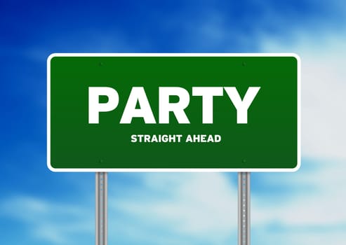 Green Party highway sign on Cloud Background.