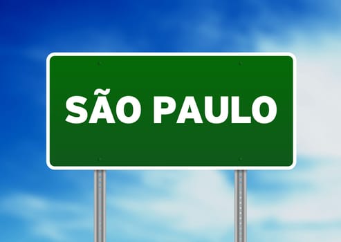 Green Sao Paulo, Brazil highway sign on Cloud Background.