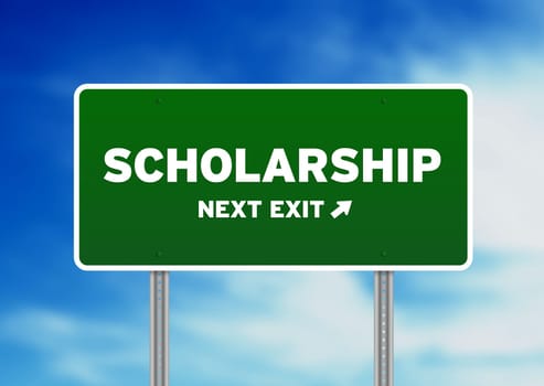 High resolution graphic of a scholarship street  sign on Cloud Background.