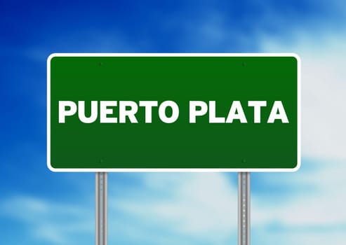 Green Puerto Plata, Dominican Republic highway sign on Cloud Background.