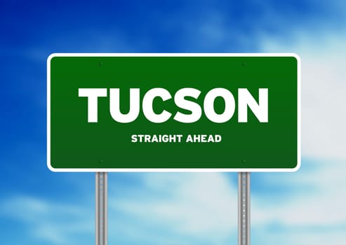 Green Tucson, Arizona, USA highway sign on Cloud Background.