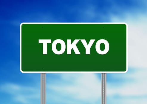 High resolution graphic of a Tokyo highway sign on Cloud Background.
