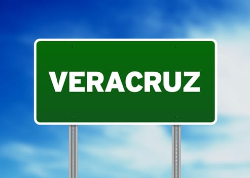 Green Veracruz Road sign on Cloud Background.