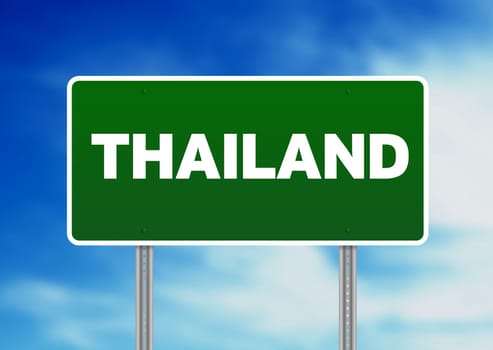 Green Thailand highway sign on Cloud Background.