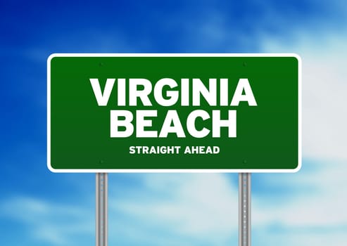 Green Virginia Beach, Virginia, USA highway sign on Cloud Background.