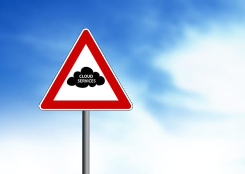 Cloud Services yield sign on cloud background.