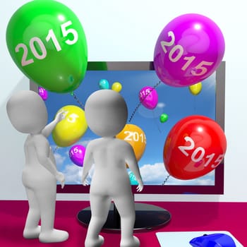 Balloons From Computer Represents Year Two Thousand And Fifteen