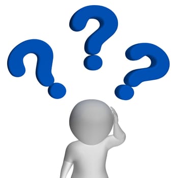 Question Marks Over Man Showing Confusion And Uncertainty