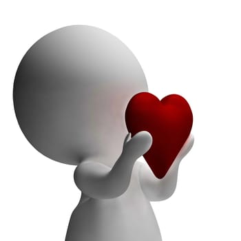 3d Character Holding Heart Shows Love And Valentines