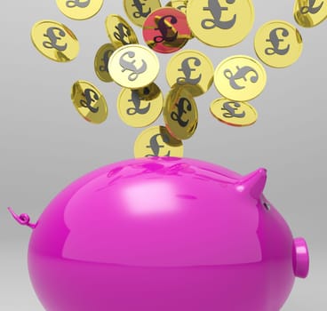 Coins Entering Piggybank Shows Britain Investments And Savings