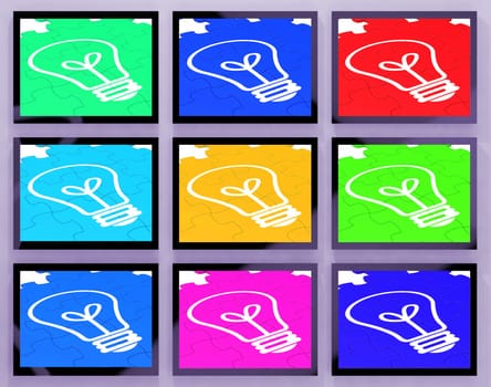 Bulbs On Monitors Showing Brilliant Ideas Or Illumination