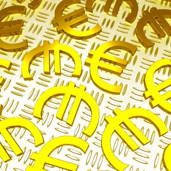 Euro Symbols Over The Floor Showing European Economy And Fortune