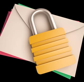 Lock Over Letters Shows Correspondence Safety Or Post Protection