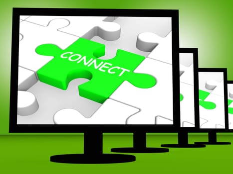 Connect On Monitors Showing Internet Network Or Global Communication