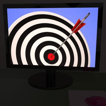 Dartboard On Monitor Shows Excellence And Efficiency