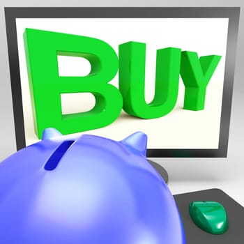 Buy On Monitor Shows Shopping And Consumerism
