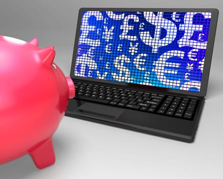 Currencies On Laptop Showing Global Economy Or Forex