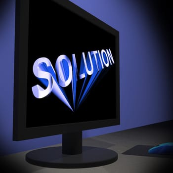 Solution On Monitor Showing Successful Strategies Or Ideas Development