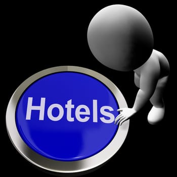Blue Hotel Button For Travel And A Room