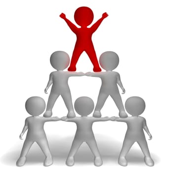 3d Character Pyramid Shows Hierarchy And Teamwork