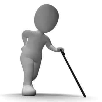 Old Man With Walking Stick Showing Aged 3d Character