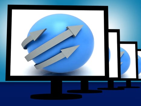 Arrows Around Ball On Monitors Shows Circular Direction And Roundabout