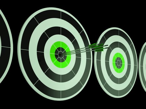 Triple Dart Showing Focused Successful Accurate Goal