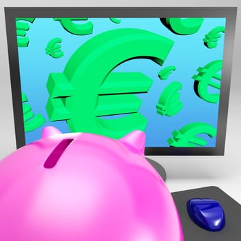 Euro Symbols On Monitor Shows European Monetary Growth And Prosperity