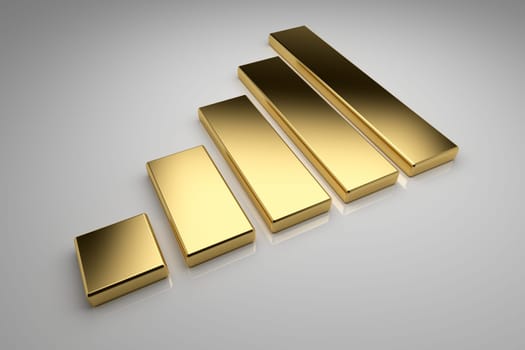 Golden chart on gray background, 3d render