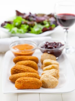 Delicious cheese sticks - mozzarella and chilli pepper with chutney sauce