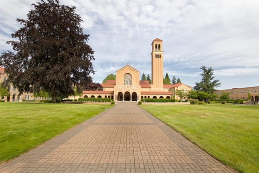 Brick Pathway to Mount Angel Abbey Roman Catholic Church Entrance in St Benedict Oregon