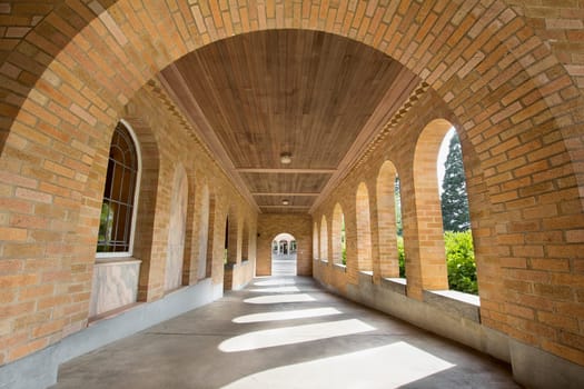 Stone Bricks Arch Walkway with Wood Planks Ceiling