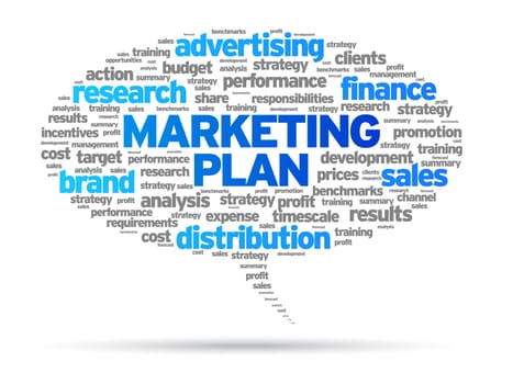 Marketing Plan speech bubble illustration on white background.