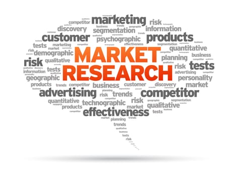 Market Research speech bubble illustration on white background.