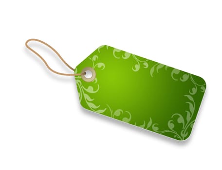 A Green Price Tag with floral elements.