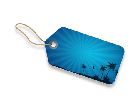 A Blue Price Tag with palm trees.