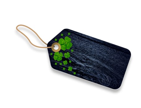 A wooden Price Tag with green shamrocks.