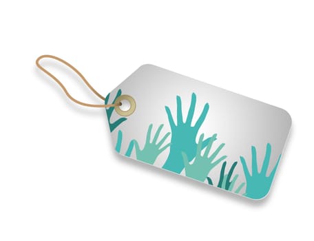 Price Tag with different colored hands on white background.