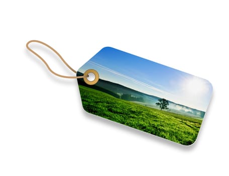 Summer morning field Price Tag on white background.