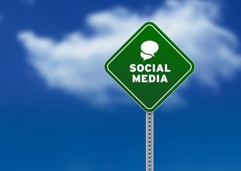 High resolution graphic of a green Social Media Road Sign on Cloud Background