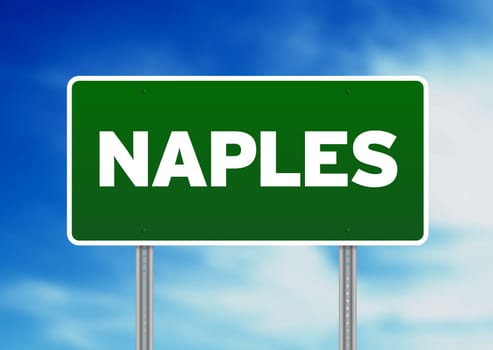 Green Naples, Italy, road sign on Cloud Background.