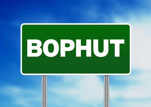 Green Bophut, Thailand road sign on Cloud Background.