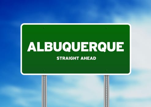 Green Albuquerque, New Mexico, USA highway sign on Cloud Background.