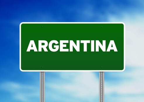 Green Argentina highway sign on Cloud Background.