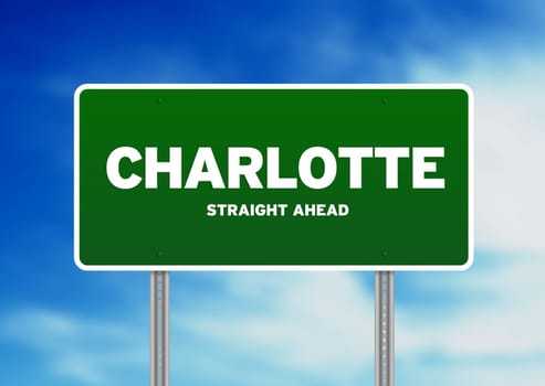 Green Charlotte, North Carolina, USA highway sign on Cloud Background.